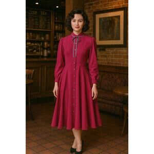 Vintage 1970s 100% Silk Magenta Pink Women's Sz Medium Pink A-Line Shirt Dress